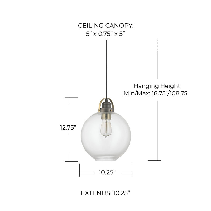 1 - Light Single Pendant, Graphite with Aged Brass