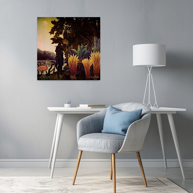 The Snake Charmer Classic Abstract Contemporary Bear Flamingo Snake Forest Landscape Wall Art Print by Henri Rousseau - Wrapped Canvas Print