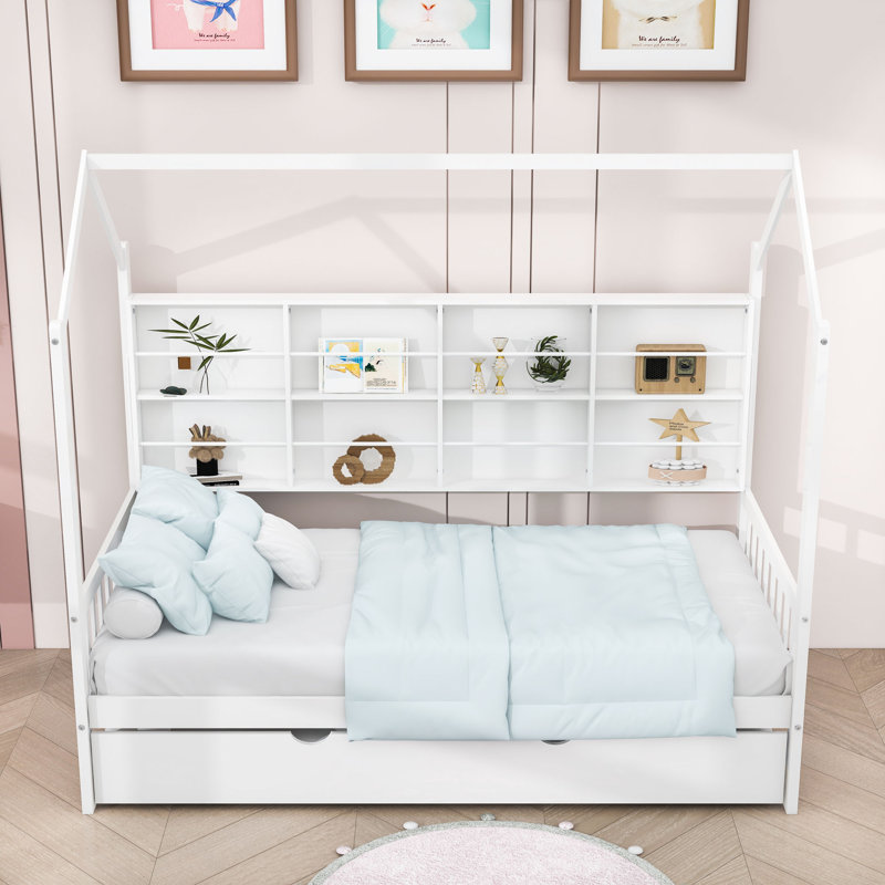 Lit gigogne en bois avec tablette Kayenta, Blanc, Simple