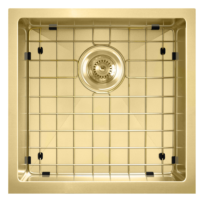Noah Plus 18" L x 18" W Undermount Kitchen Sink with Sink Grid and Basket Strainer, Brass
