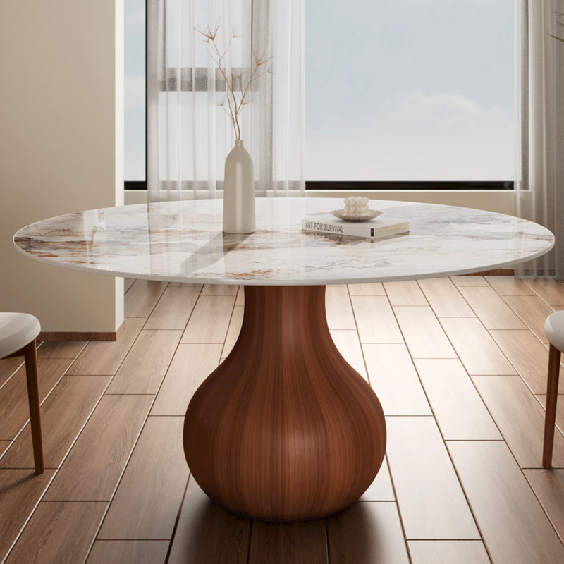 Ikerne Farmhouse Kitchen Table Vase-shaped Pedestal Dining Table Circular For 4/6/8, Brun
