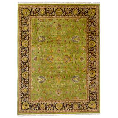 Tapis vert et noir noué à la main de haute qualité