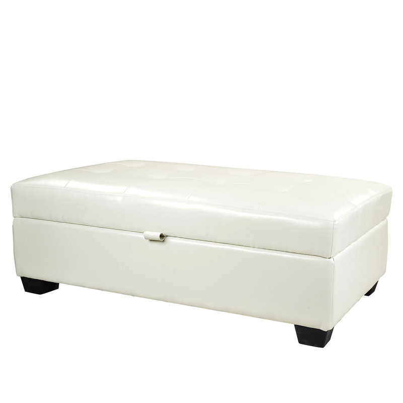 Repose-pieds rectangulaire en similicuir capitonné avec rangement 46 po AAdvika, Simili cuir blanc