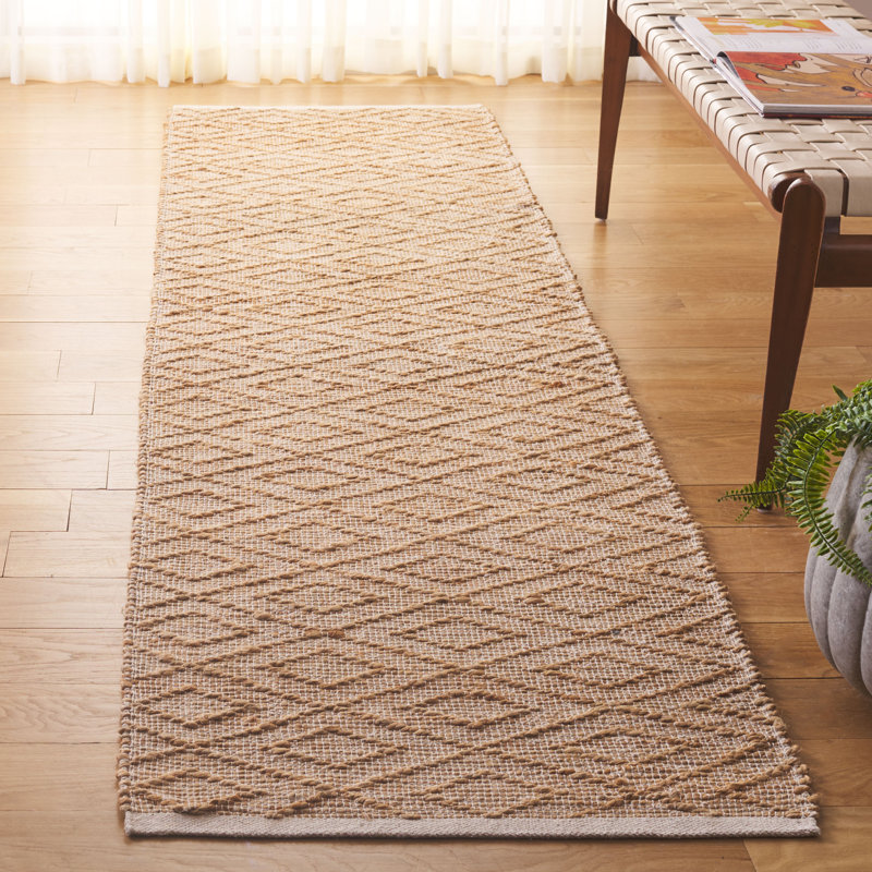Tapis en jute de coton tissé à la main Klinton, Tapis de couloir 2 pi 3 po x 9 pi