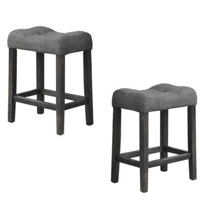 Counter Height Dining Stool Set Of 2, Transitional Style Stool With Footrest Tufted Seat Kitchen Bar Stool, Charcoal