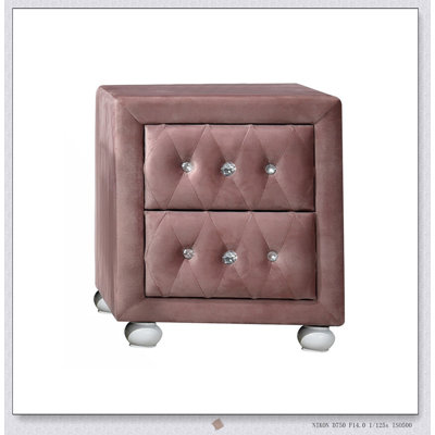 Charming 2-Drawer Nightstand with Crystal Pulls and Ample Storage for Modern Bedrooms