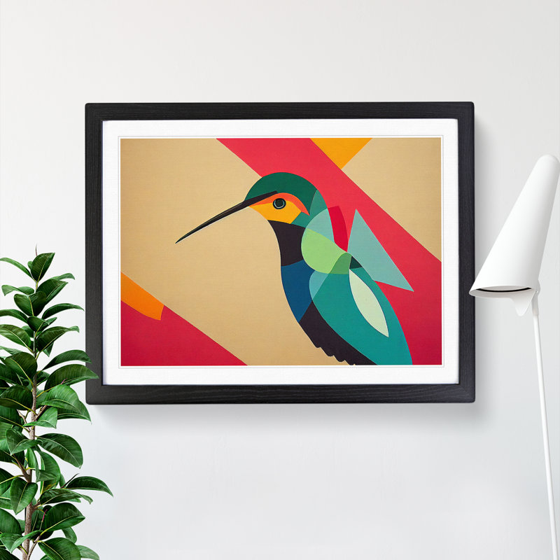 Hummingbird Abstract - Single Picture Frame Print, Black, 34cm H x 46cm W x 2cm D