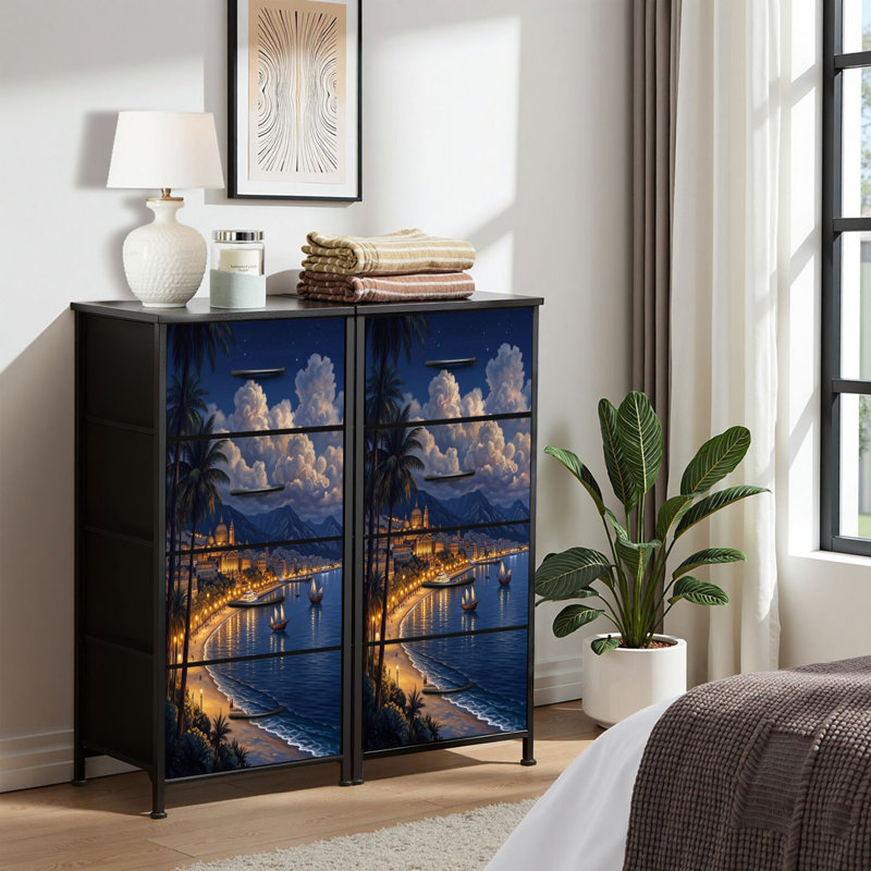 4 Drawer Dresser for Bedroom, Narrow Chest of Drawers, Wooden Top and Study Iron Frame 18"x37.5"-(WxH)
