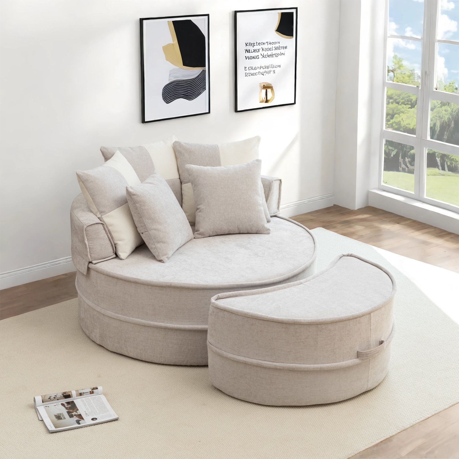 Wrought Studio™ Oversized Round Accent Barrel Chair With 5 Pillows Soft ...