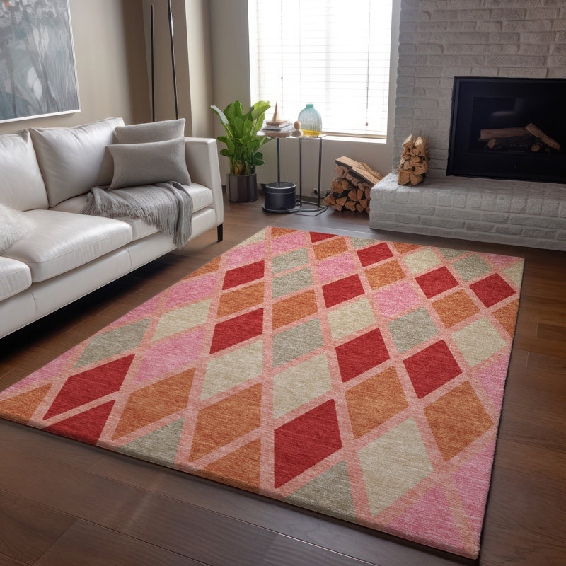 Premium Machine Washable Prisco Pink Rug, Rectangle 9' x 12'