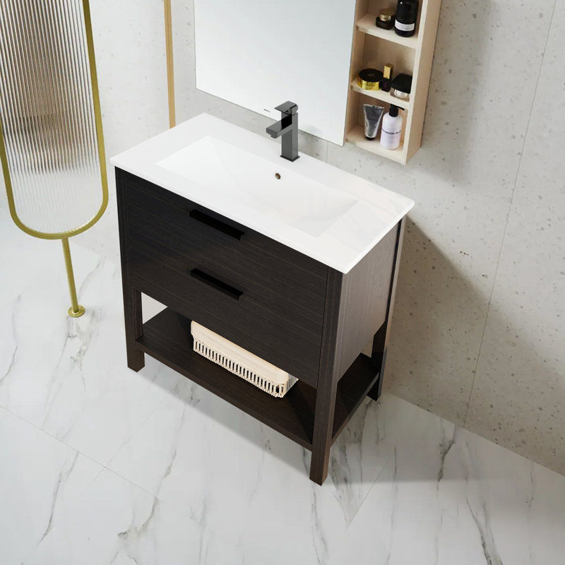 Ensemble de meuble-lavabo simple 30 po Rafik, Blanc, Blanc, Imitation chêne