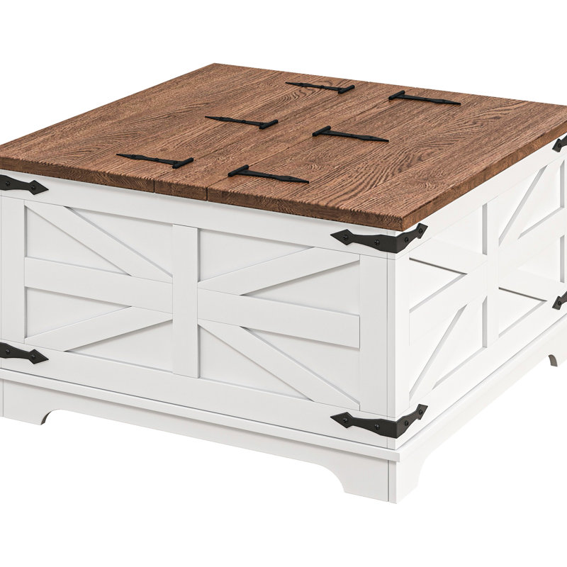 Table basse à plateau rabattable, rangement caché, rangement blanc - blanc, salon