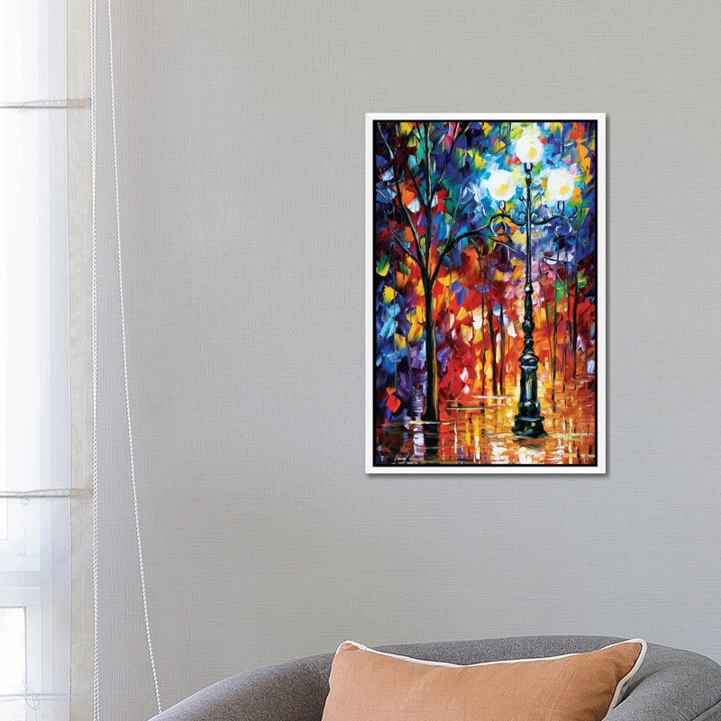 Light In The Alley by Leonid Afremov - Painting on Canvas, 66.04 cm H x 45.72 cm W, White Framed Canvas