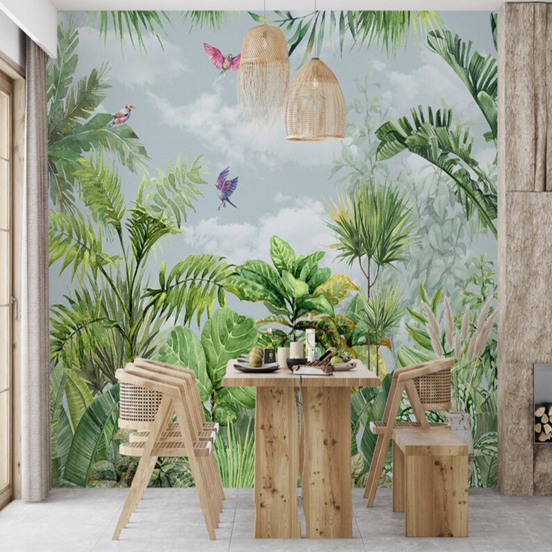 Brise tropicale avec oiseaux - Collection Botanical Oasis, L 108 po x l 96 po