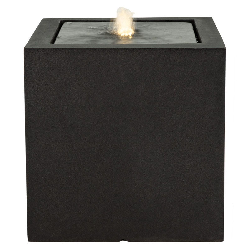 Square Polystone LED Outdoor Bubble Fountain - Black, Black, 17" H x 17" W x 17" D