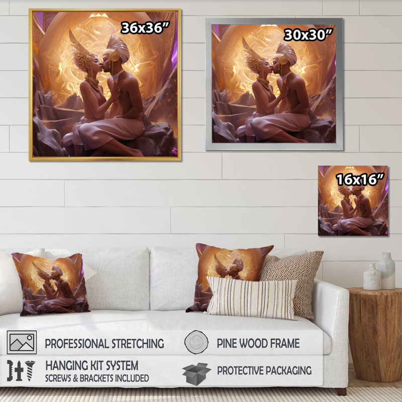 «Divine Love Cosmic Lovers I», reproduction sur toile, H 36 po x l 36 po, Cadre flottant noir