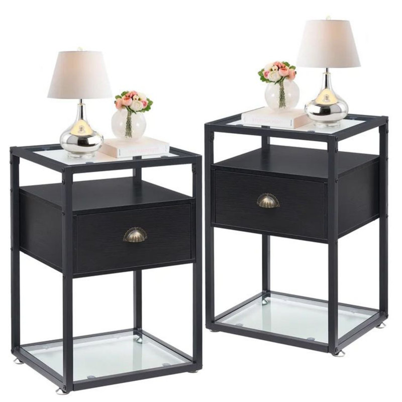 Ensemble de chambre à coucher 3 pièces Alsa (ensemble de 3), Noir, Double