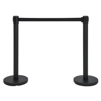 Lot de 2 poteaux de contrôle de foule avec sangles rétractables de 2 m – Barrières robustes en acier au carbone, séparateurs de lignes de sécurité antidérapants pour événements, hôtels, banques et commerces