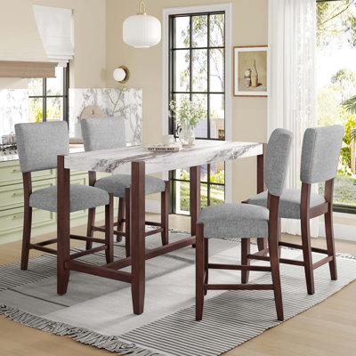 Ensemble de 4 tabourets de bar de style Mid-Century, tabourets de comptoir avec dossier, tabourets de bar rembourrés en lin avec pieds en bois massif, chaises de bar pour îlot de cuisine (chaises 4 pièces)