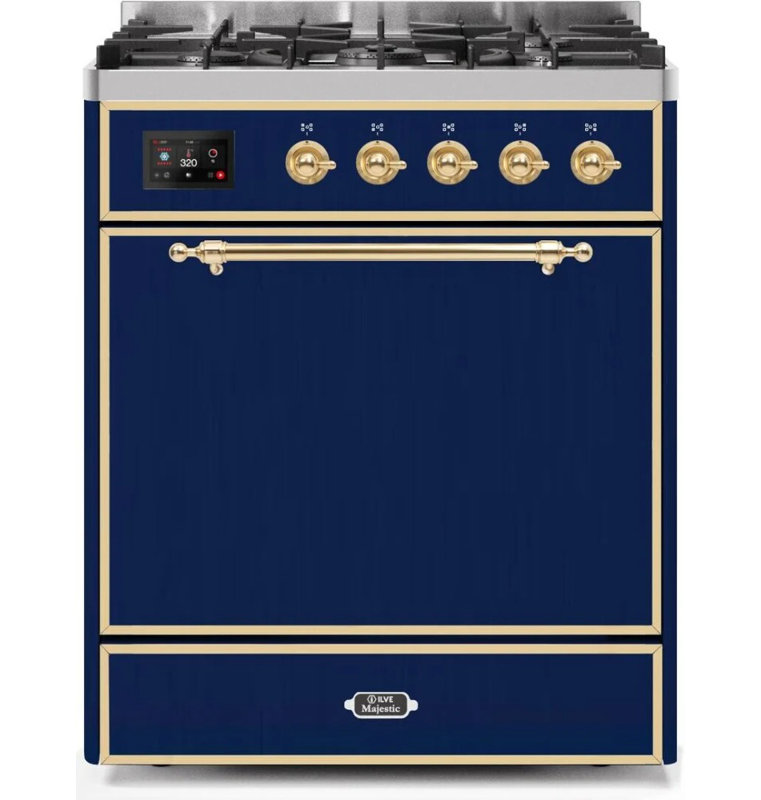 Cuisinière à double combustible 30 pouces ILVE Majestic II, 5 brûleurs en laiton, 4 cu. Capacité du four (porte pleine)