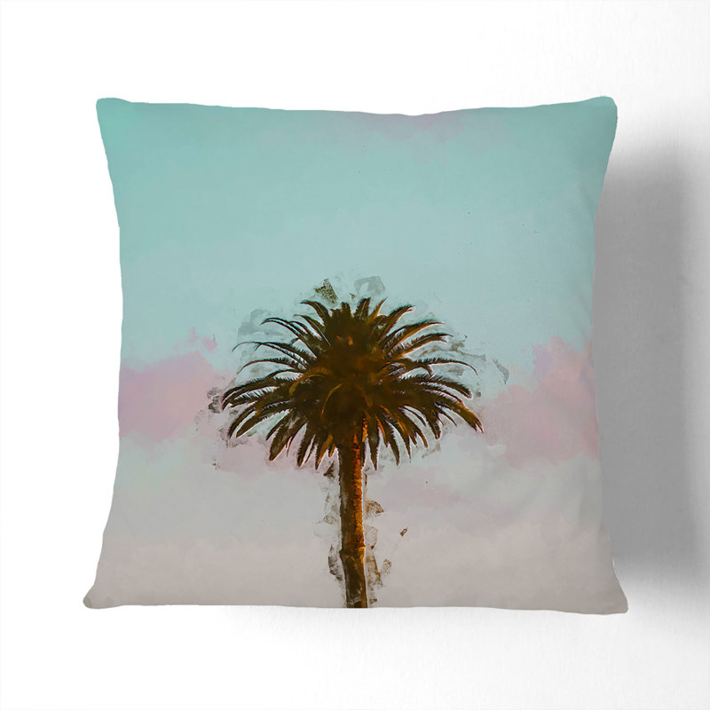 Sunset Palm Tree Cushion with Filling, Black, 40cm H x 40cm W x 15cm D