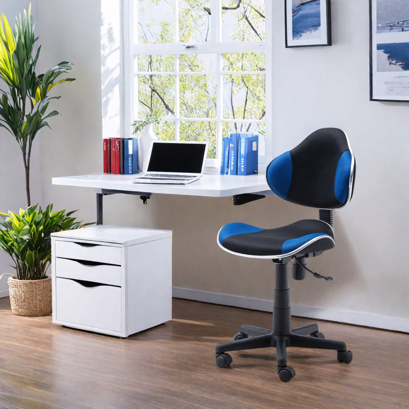Aldous 360° Swivel Writing Office Task Chair with Mesh Back and Adjustable Height, Black/Blue