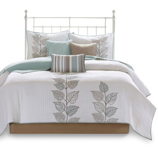 6 pièces de courtepointe réversible à motif floral 6 pièces, bleu / blanc, double / grand, microfibre, style polyvalent avec coussins brodés, style bleu et blanc, 100% sur le devant, revers brossé doux