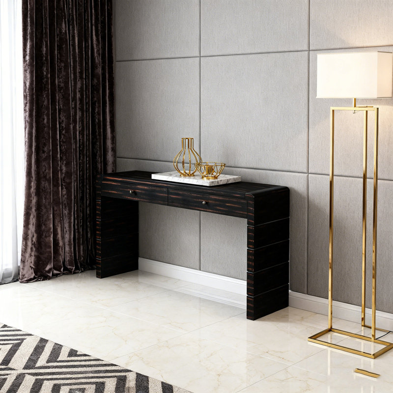 Console en bois avec 2 tiroirs de rangement, Noir