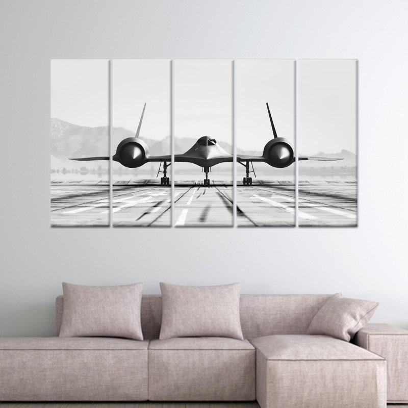 Toile imprimée: Jet Wall Art - décor moderne d'aeroport, toile tendue 5P, 43,3 po H x 78,7 po l