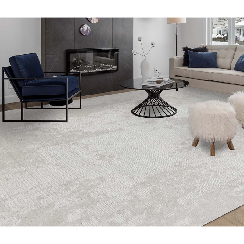 Hand Knotted Abstract Area Rug in Beige, Rectangle 8' x 10'