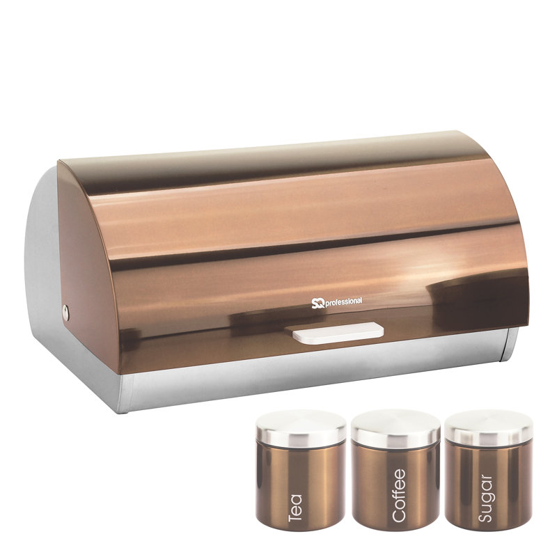 SQ Professional Gems 4 - Piece Stainless Steel Bread Bin and Canister Set, Axinite (Copper)
