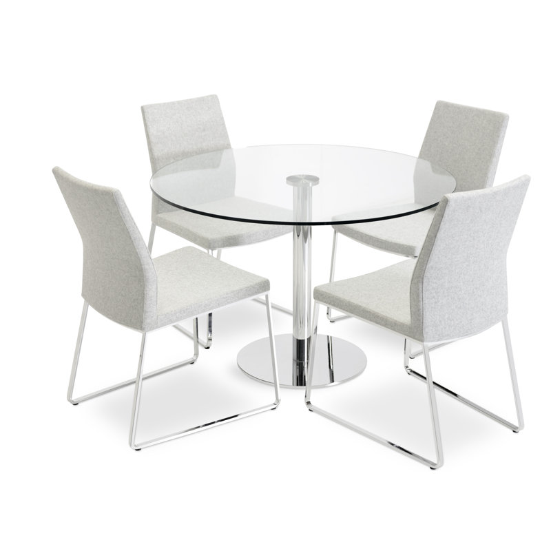 Pasha Sled Dining Chair in Wool, Silver Wool