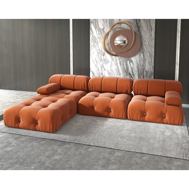 Canapé modulaire réversible en velours de L 104 po avec repose-pieds Cylar, Velours orange