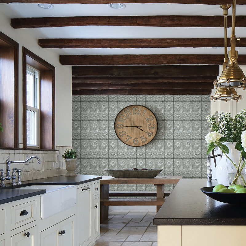 Molinari Tin Ceiling Tile 10.06m x 52.07cm Textured Semi-Gloss Paste the Wall Wallpaper Roll, Light Blue