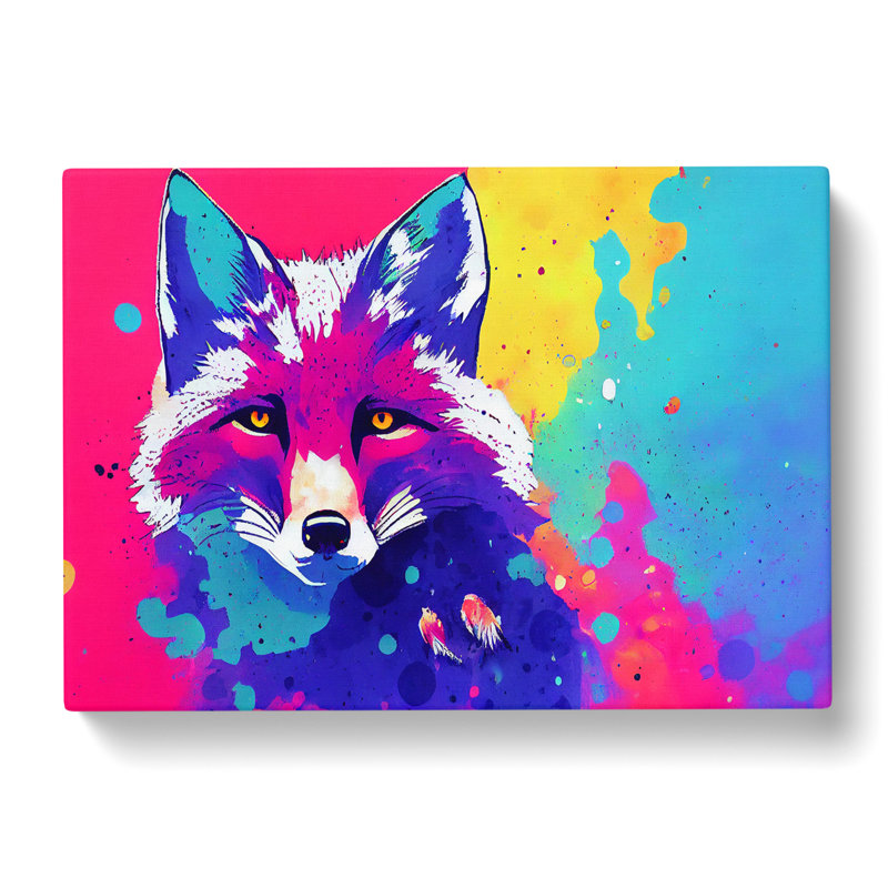 Fox Paint Splatter Vol.2 Abstract - Wrapped Canvas Painting, 50cm H x 76cm W x 3cm D