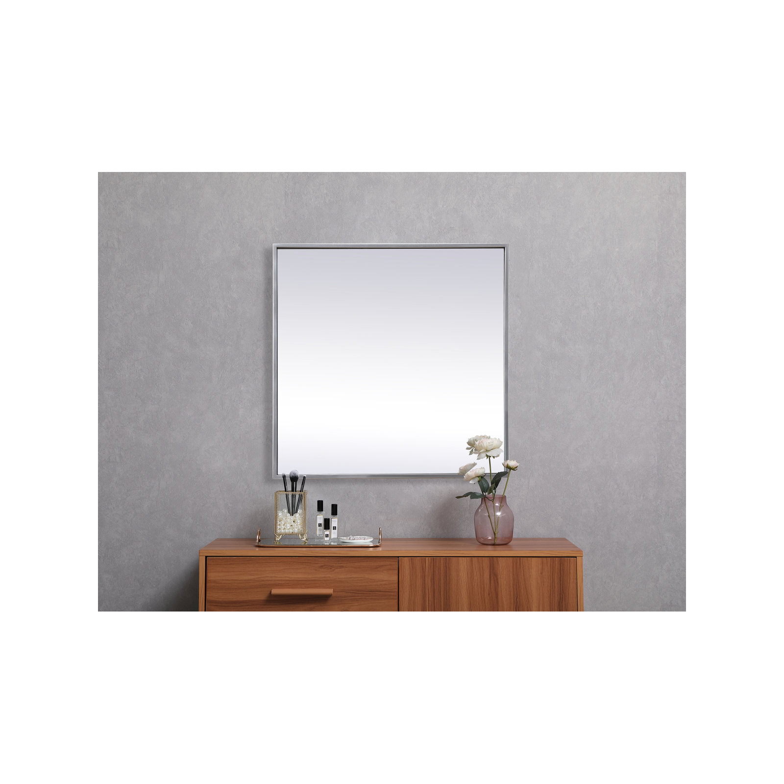 Valparaiso Metal Square Wall Mirror, 24"  x 24" , Silver