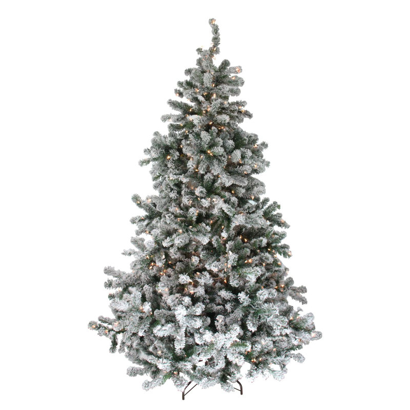 Arbre de Noël artificiel émaillé naturel enneigé 6,5 pi avec lumières claires, H 7,5 pi