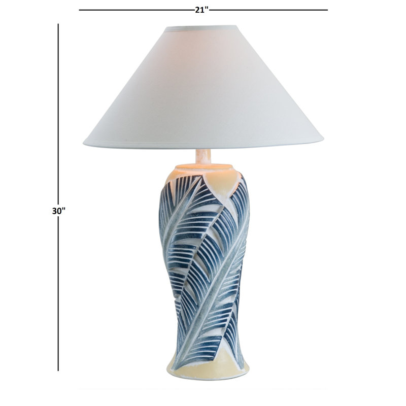 Toxey Resin Table Lamp, Blue Banana Leaf