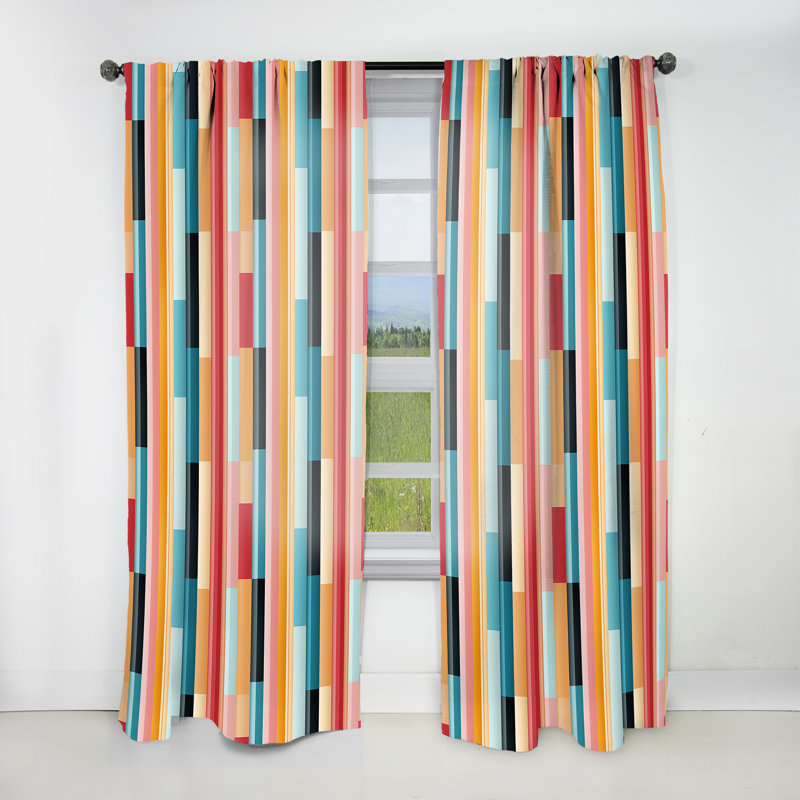 Vibrant Serenity - Motif de lignes bleues et roses - Rideau obscurcissant rayé - 1 panneau, L 52 po x L 84 po