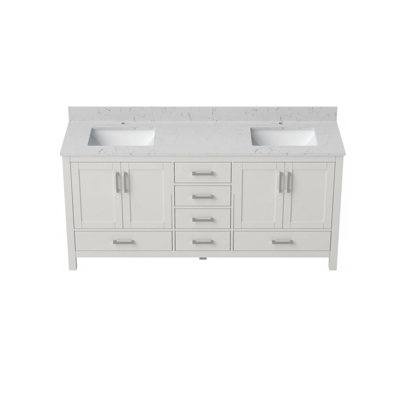 Meuble-lavabo 71 po avec lavabo double 71 po, meuble-lavabo autoportant blanc avec trou pour robinet, Blanc, 71"