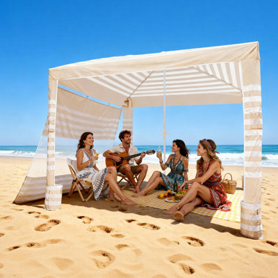 Beach Cabana, 8 x 8 ft Beach Canopy with Side Wall, UPF 50+ Protection Easy Setup Cabana Tent with Sand Pockets, Adjustable Height Portable Shade Sun Shelter Umbrella for Whole Family & Friends