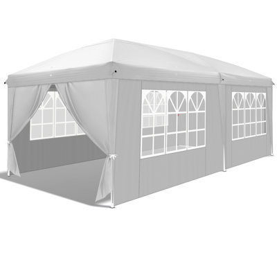 10 x 20 pi Tente escamotable avec 6 parois latérales, 2 portes et 4 fenêtres, abri extérieur portatif avec sac de transport