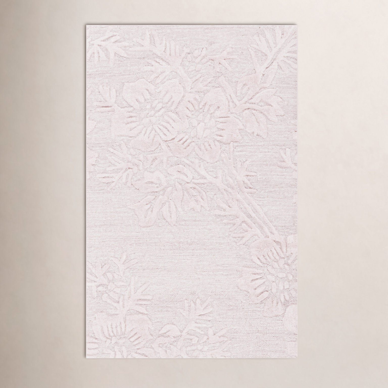 Light Pink Hand-Tufted Floral Wool Rug, Rectangle 4' x 6'