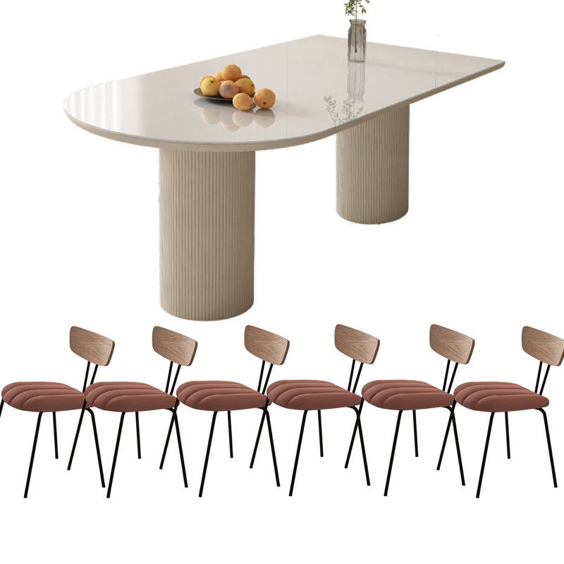 Table de salle à manger en pierre matte avec pieds colonne romaine, H 29,5 po x L 70,9 po x l 35,4 po