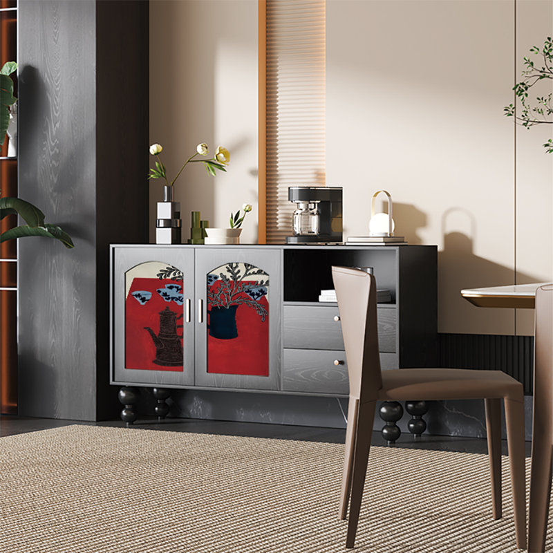 Buffet 59,1 "de style rétro, Noir, noir, noir, noir