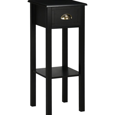 29" Black 2 Side Table With Drawer And Shelf. Stylish For Bedroom, Living Room. Provides Extra Storage Books, Plants. Crafted From Stable . Includes Toppling Function. High Bottom Shelf Avoids Water