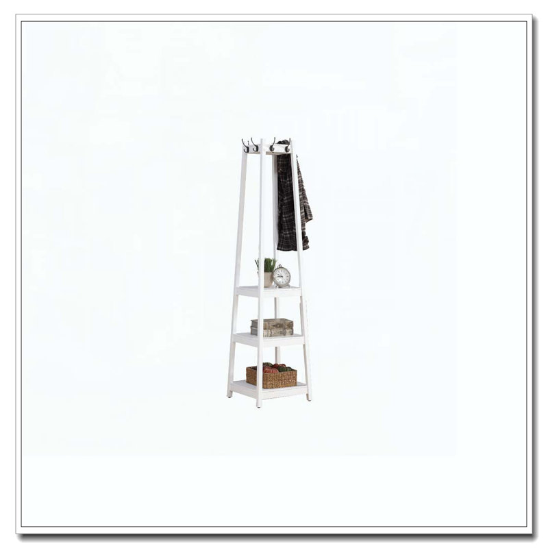 Coat Rack W/ 3-Tier Storage Shelves, White