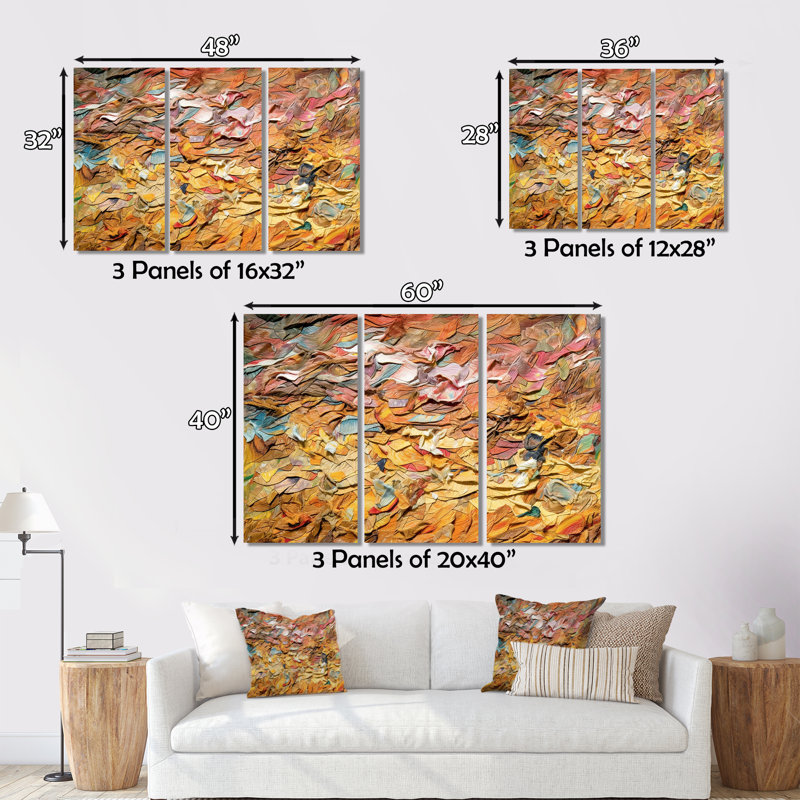 «Terracotta Bliss Texture Abstract I», ensemble de salon d'art mural abstrait, H 40 po x l 60 po x P 1 po
