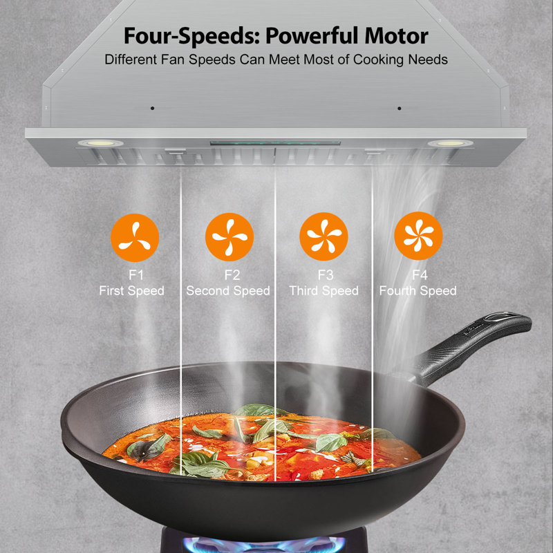 30" 900 CFM Insert Range Hood, Ducted/Ductless Convertible, 4 Speed Ultra-Quiet, Remote/Touch /Gesture Control, Delayed Shutdown, Timer, Dishwasher-Safe Stainless Steel Baffle Filter, Charcoal Filter, Adjustable LED Lights, Silver