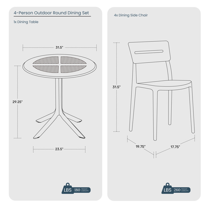 Ensemble repas extérieur pour 4 personnes, Rouge